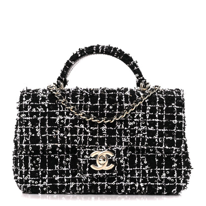 Chanel Tweed Quilted Mini Top Handle Rectangular Flap Black White 1 of 13