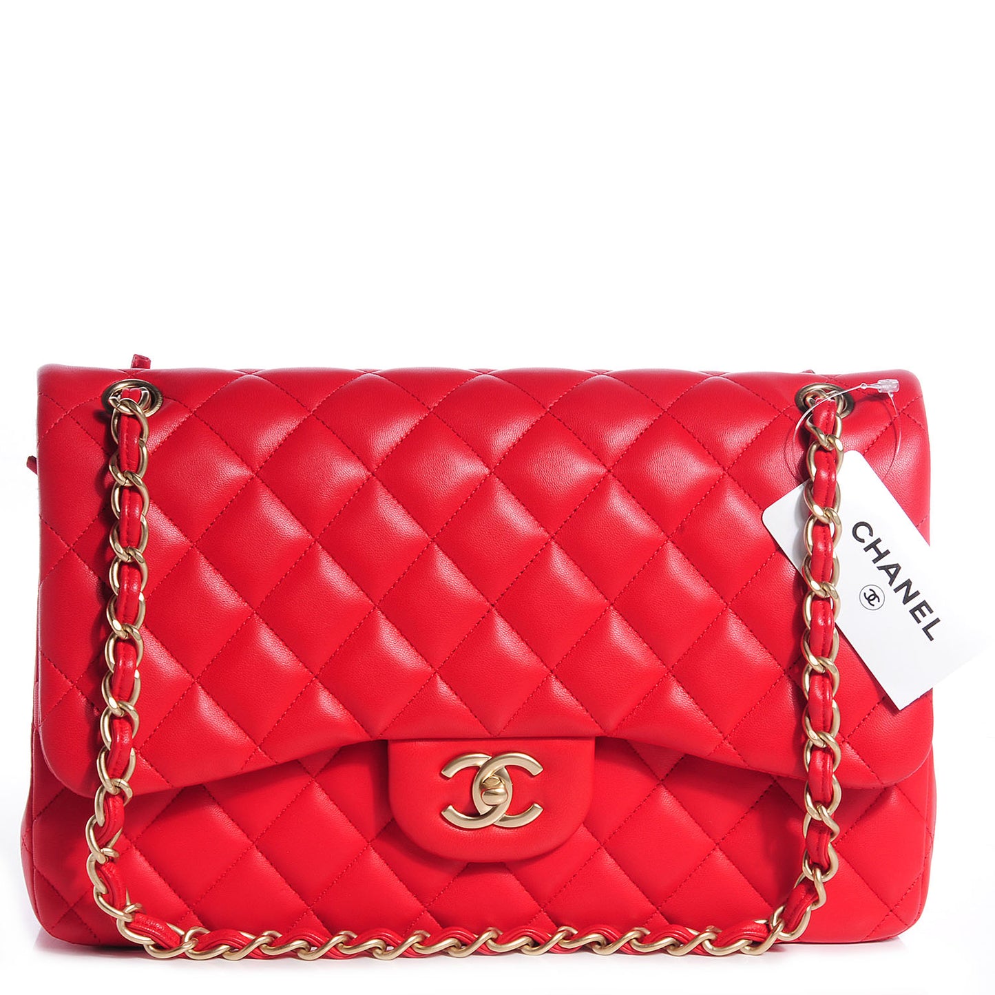 Lambskin Quilted Jumbo Double Flap Red