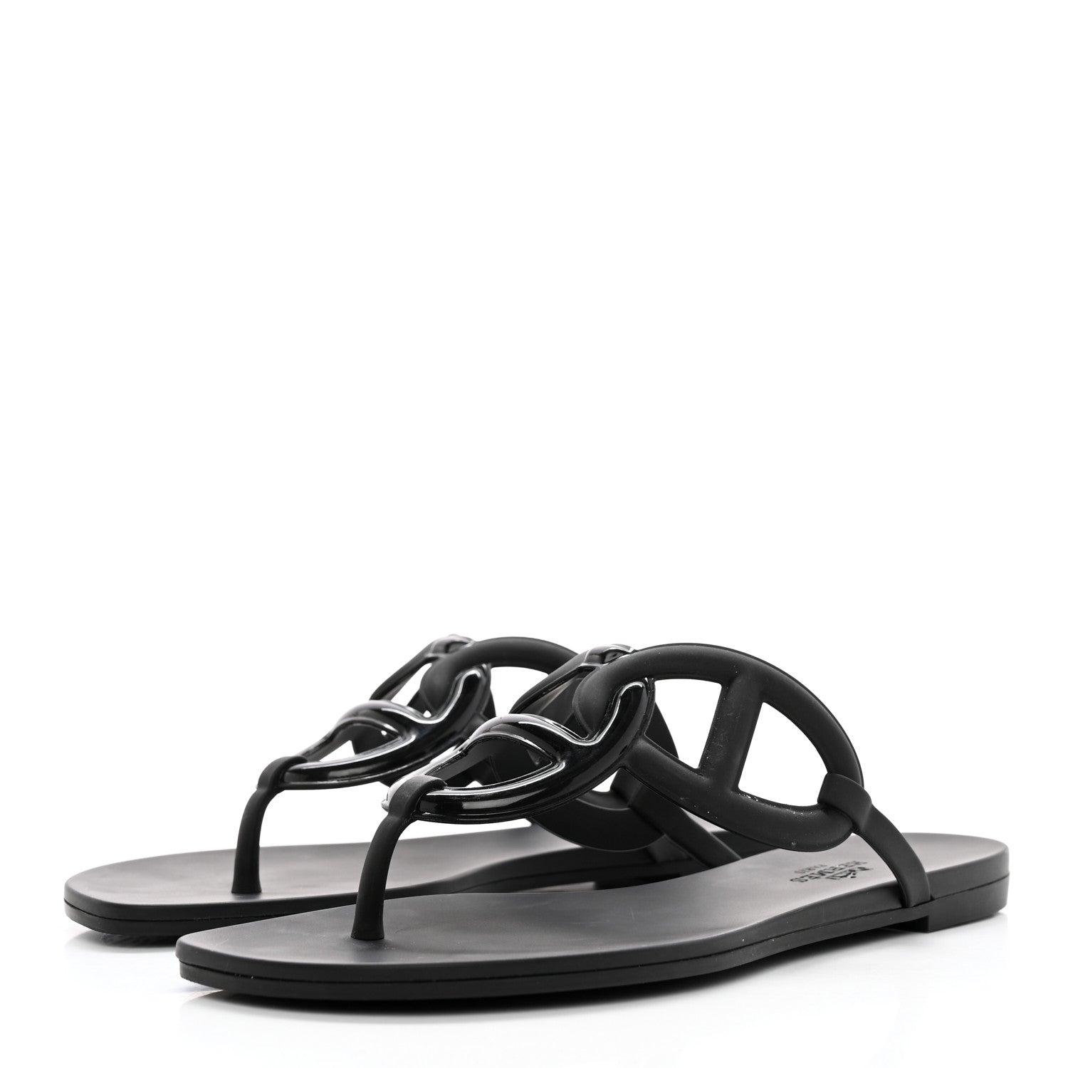 Hermes Rubber Womens Egerie Sandals 37 Black 3 of 12