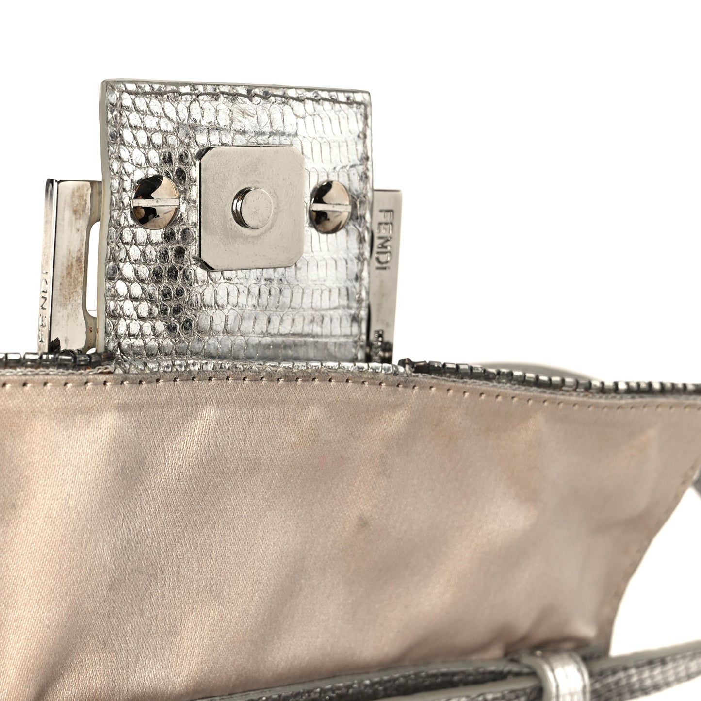 Metallic Lizard Beaded Embroidered Mini Baguette Grey