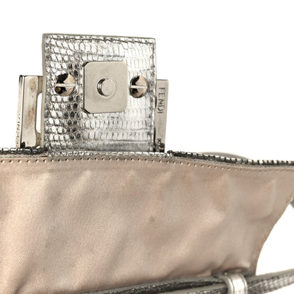 Fendi Metallic Lizard Beaded Embroidered Mini Baguette Grey 6 of 12