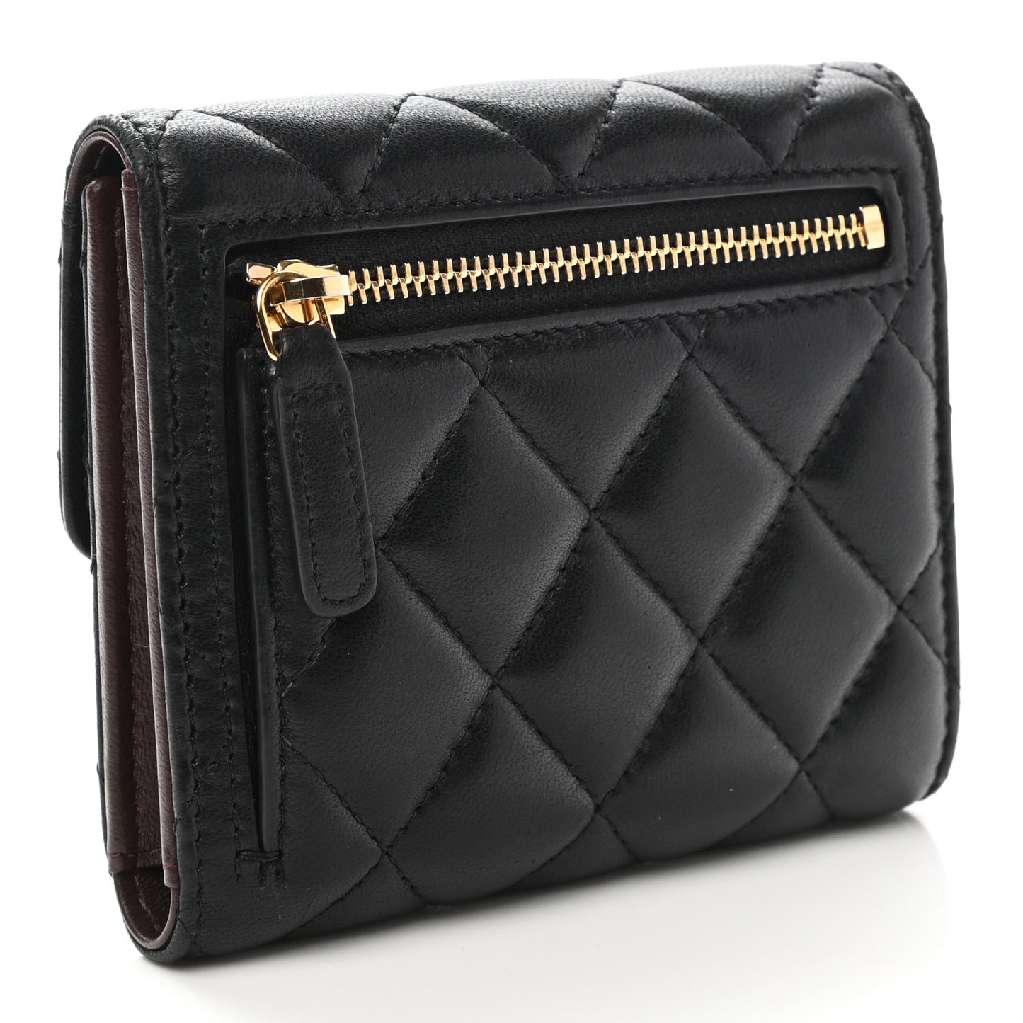 Lambskin Quilted Compact Flap Wallet Black