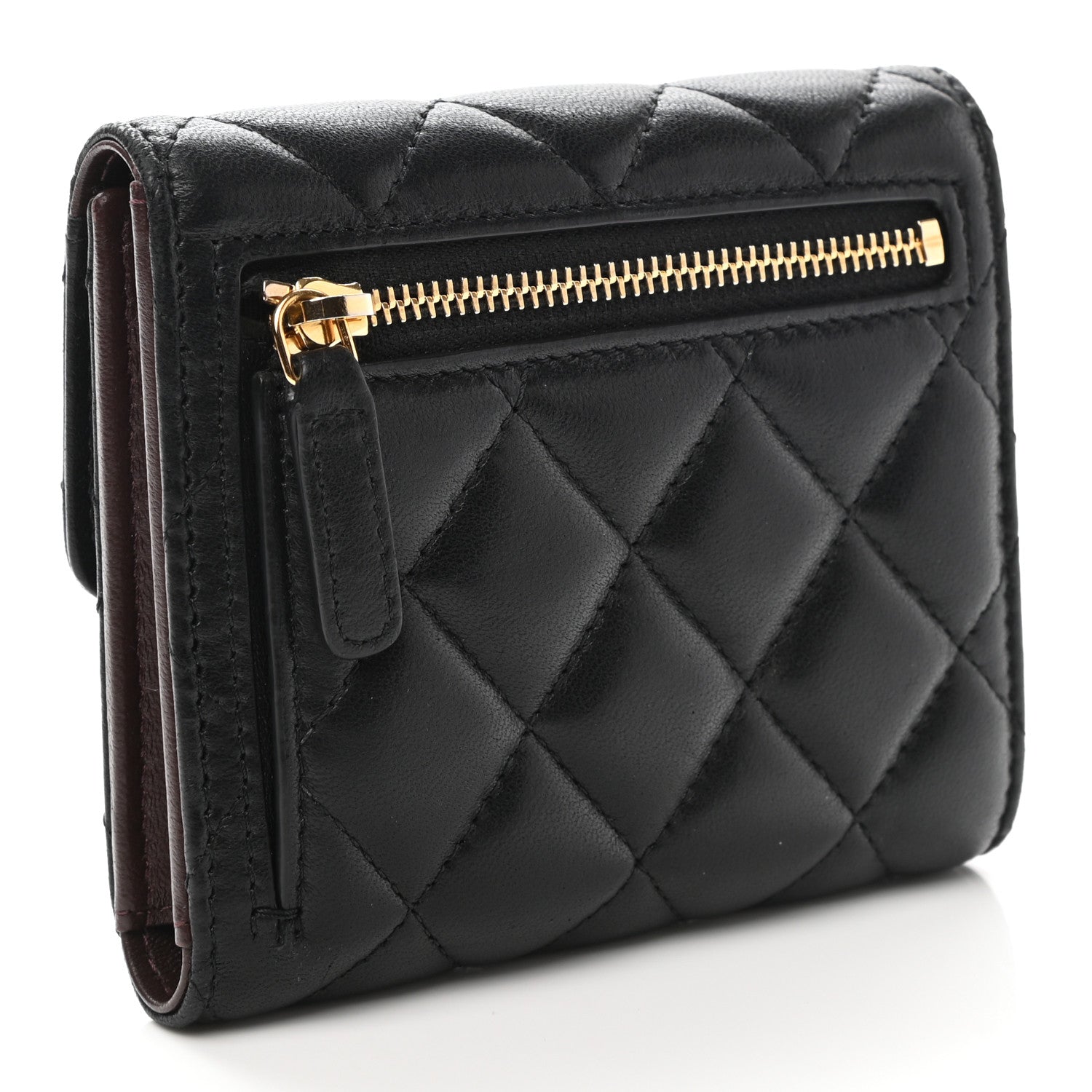 Chanel Lambskin Quilted Compact Flap Wallet Black 3 of 7