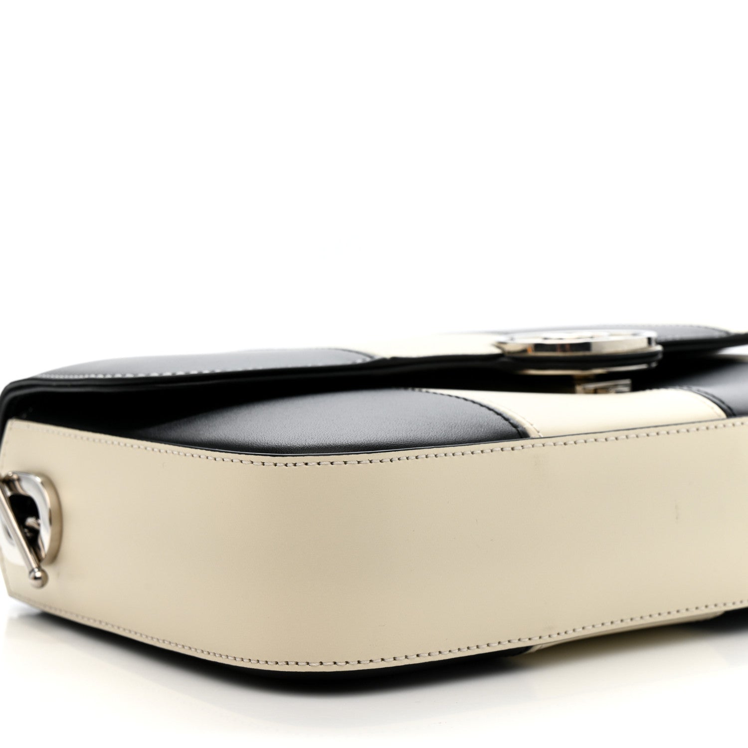 Gucci Senna Calfskin Lines Petite GG Top Handle Shoulder Bag Black Mystic White 9 of 10