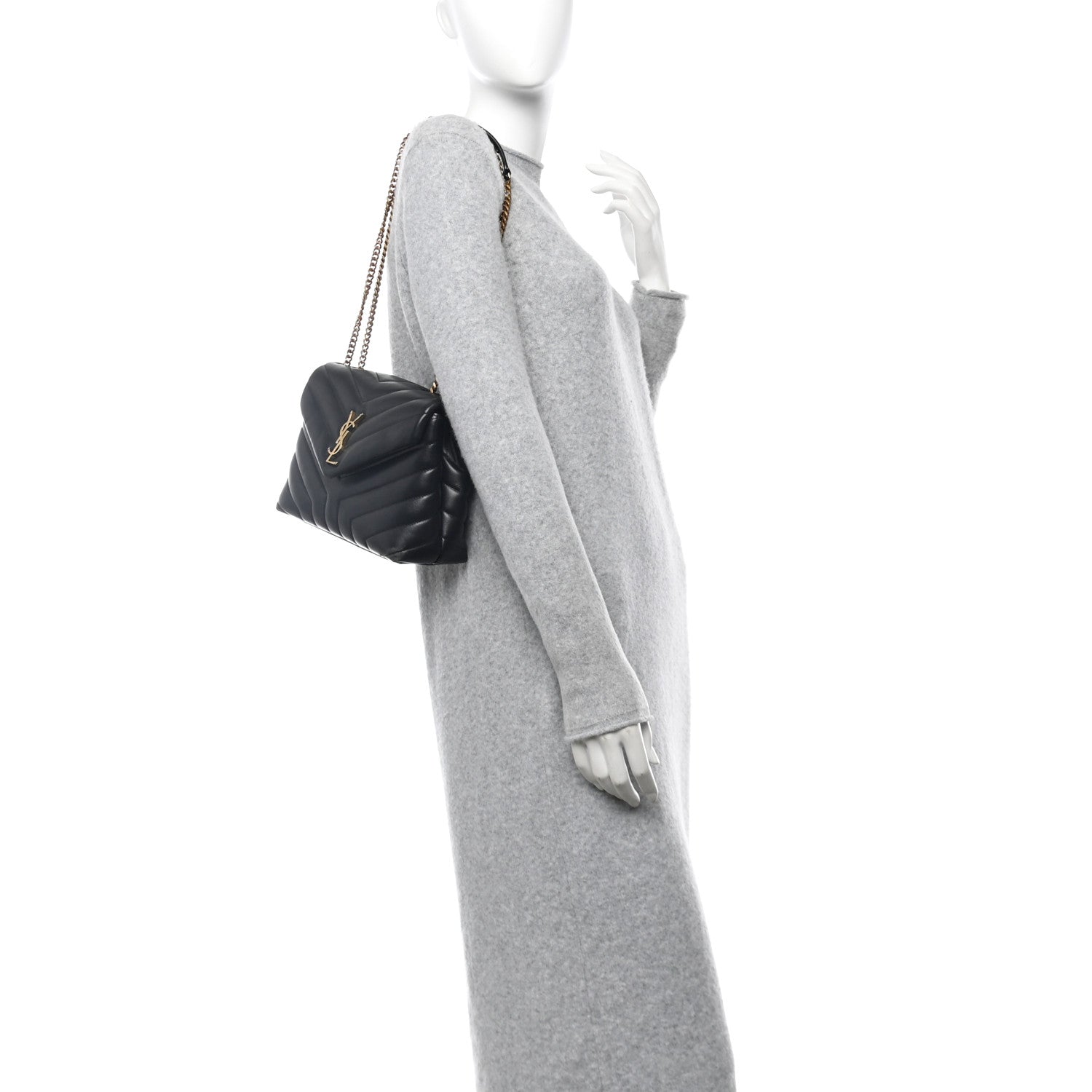 Saint Laurent Calfskin Y Quilted Monogram Small Loulou Chain Satchel Black 2 of 13