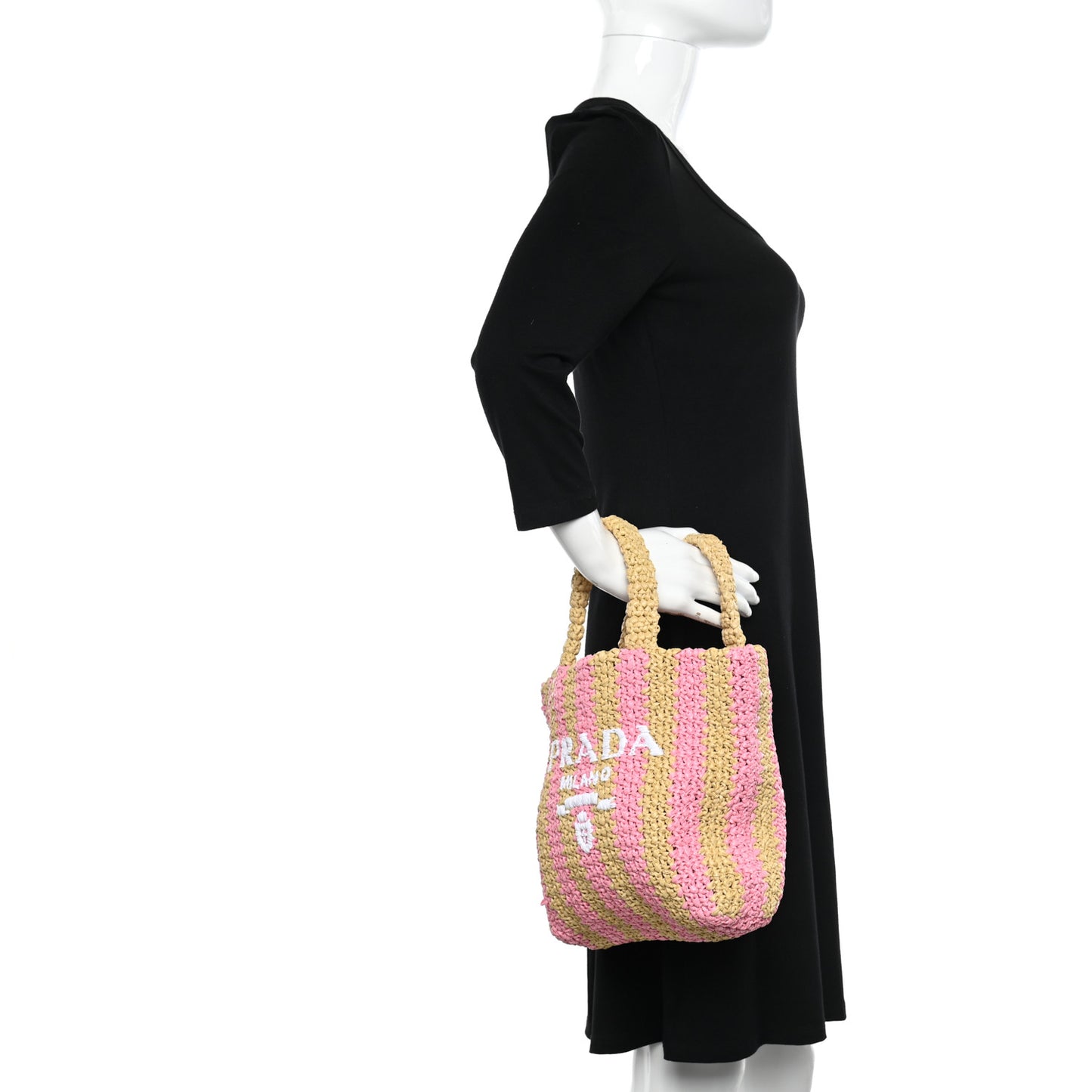 Yarn Raffia Effect Crochet Striped Small Logo Tote Naturale Petalo