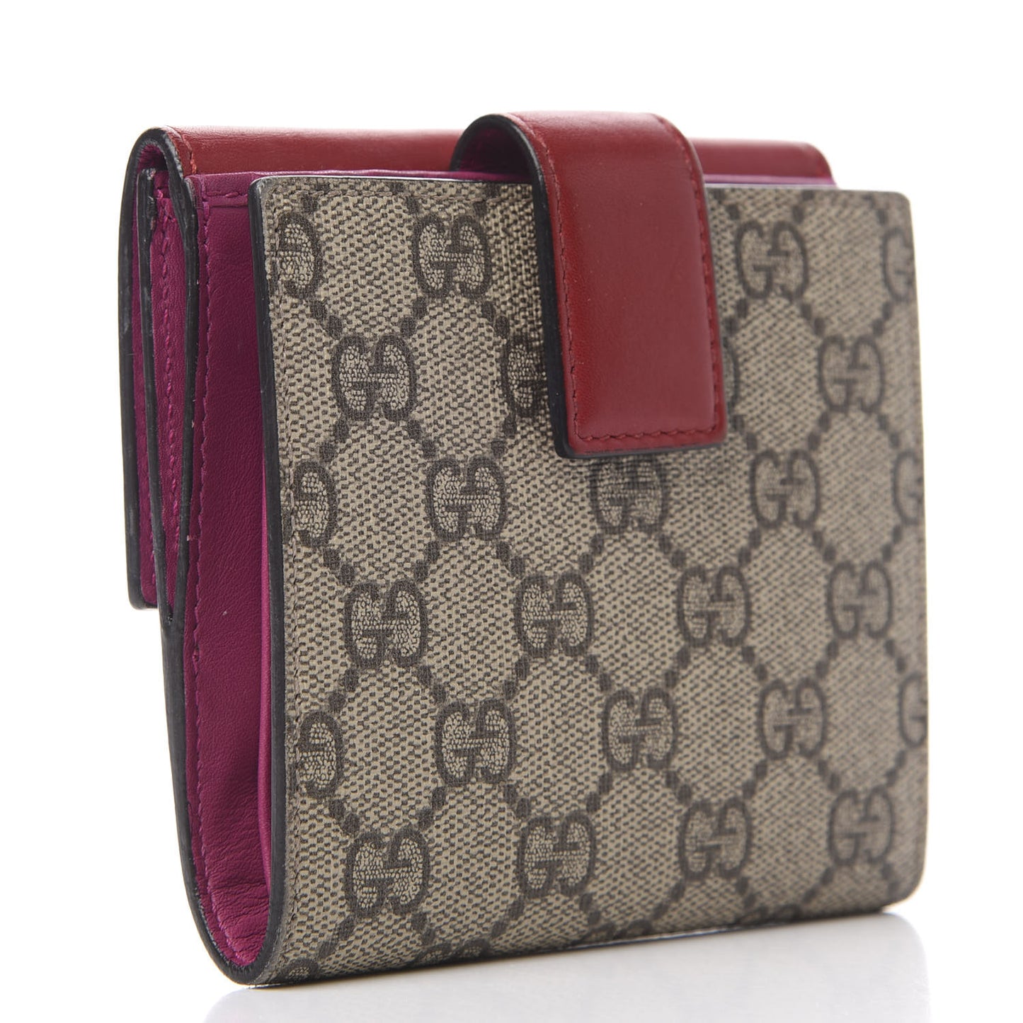GG Supreme Monogram Calfskin French Flap Wallet Beige Ebony Hibiscus Red New Rosette