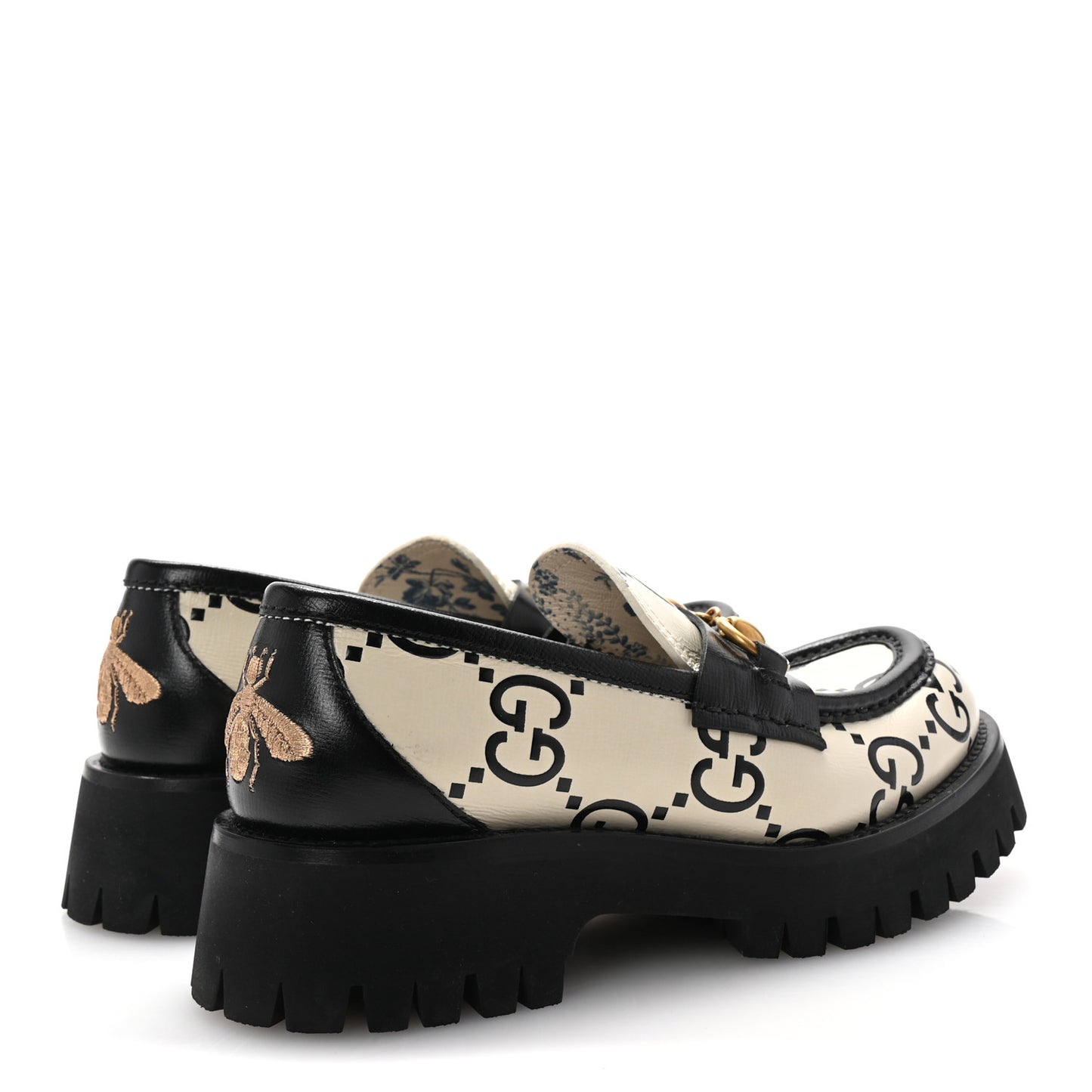 Azalea Calfskin GG Monogram Bi-Color Debossed Womens Harald Horsebit 25mm Platform Loafers 36 Mystic White Black