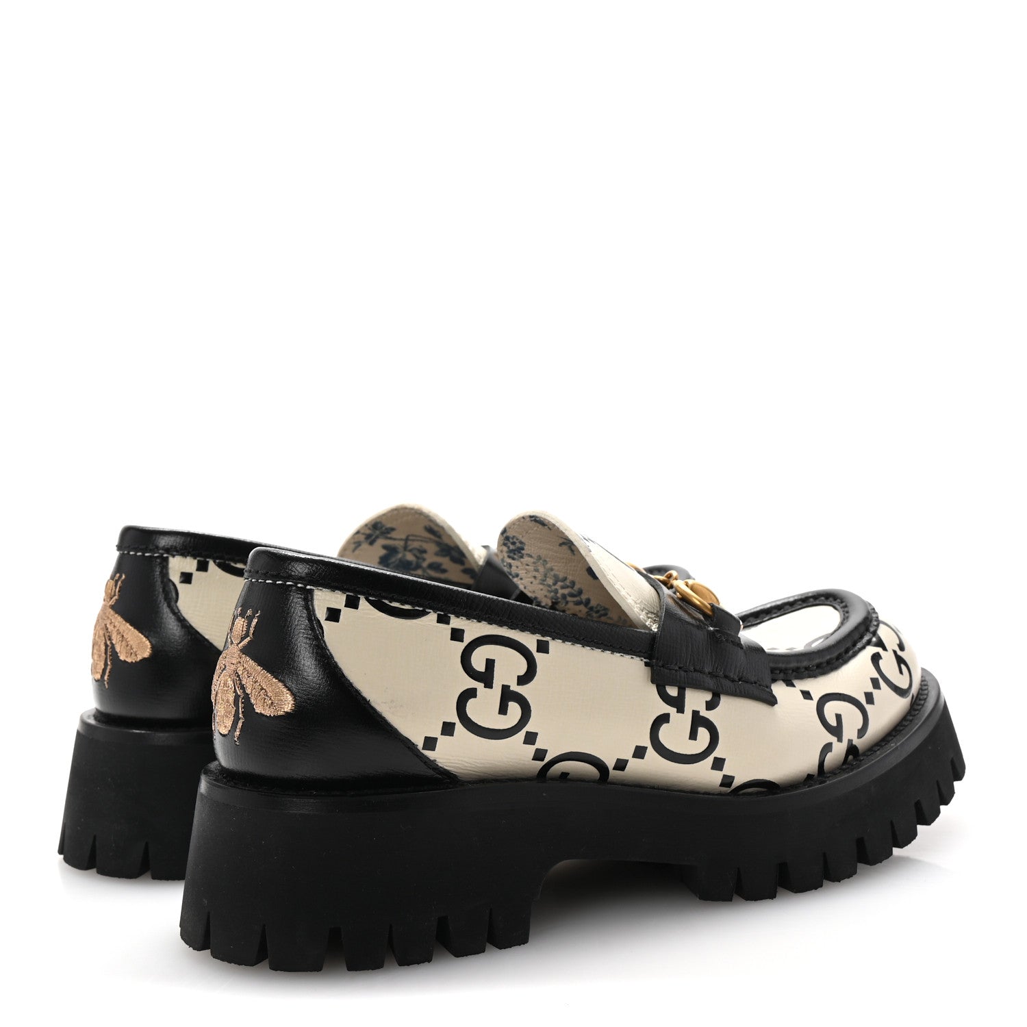 Gucci Azalea Calfskin GG Monogram Bi-Color Debossed Womens Harald Horsebit 25mm Platform Loafers 36 Mystic White Black 5 of 10