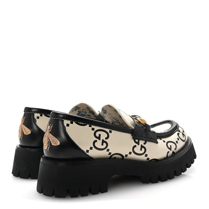 Gucci Azalea Calfskin GG Monogram Bi-Color Debossed Womens Harald Horsebit 25mm Platform Loafers 36 Mystic White Black 5 of 10