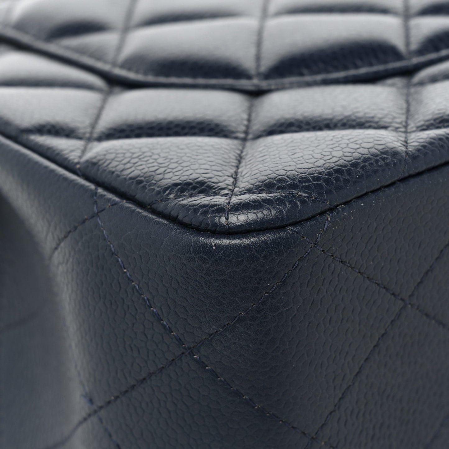 Caviar Quilted Jumbo Double Flap Navy Blue
