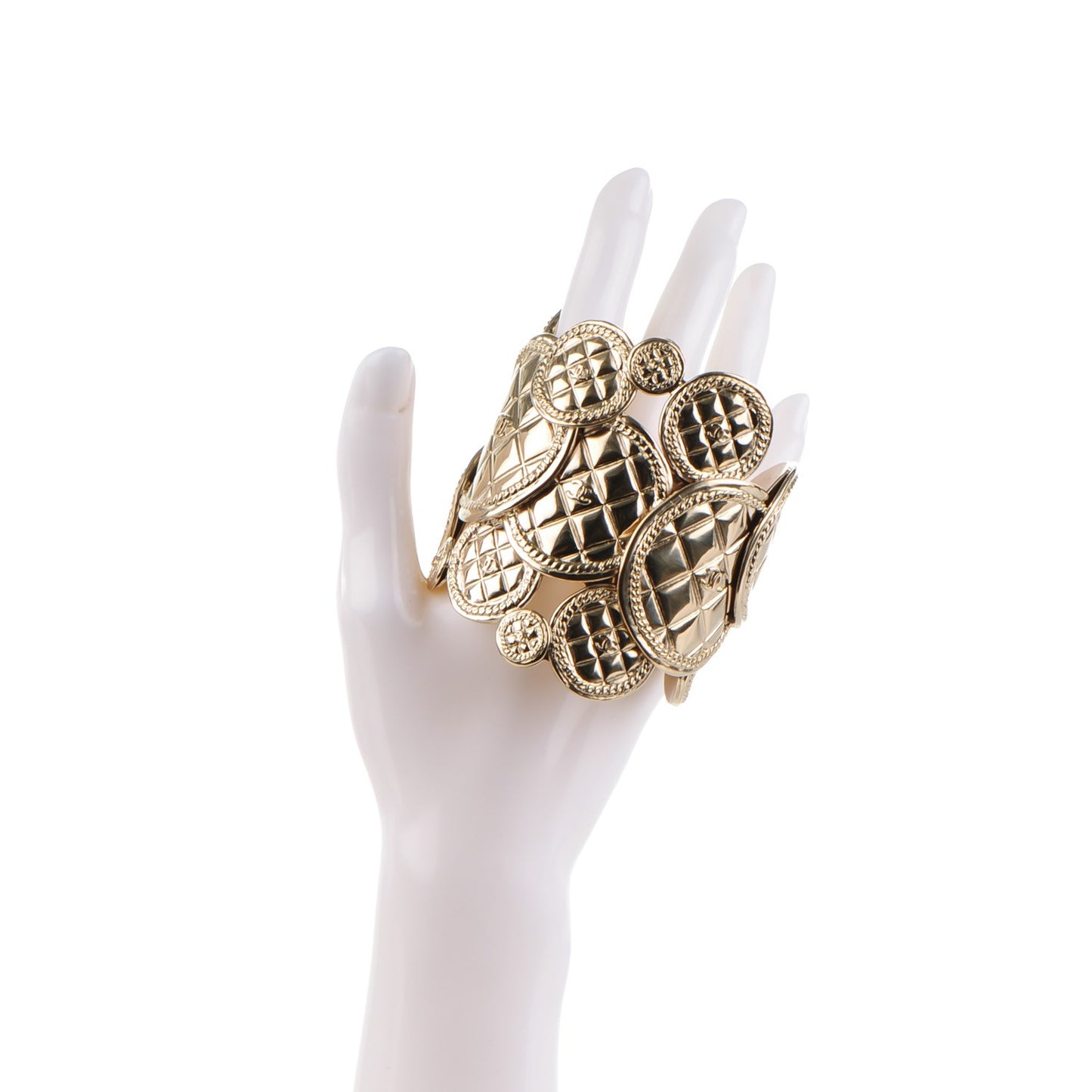 Metal Quilted Coin CC Cuff Gold