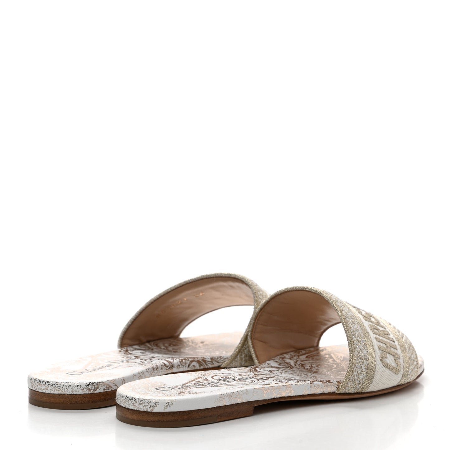 Metallic Canvas Embroidered Dway Mules Slide Sandals 36 Gold