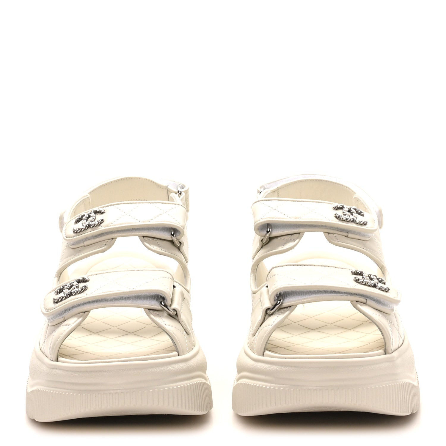 Chanel Shiny Calfskin Chain CC Velcro Dad Platform Sandals 39.5 White 3 of 9