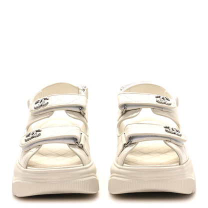 Chanel Shiny Calfskin Chain CC Velcro Dad Platform Sandals 39.5 White 3 of 9