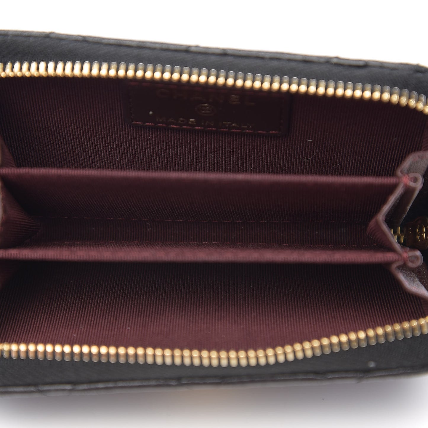 Lambskin Quilted Zip Card Holder Black