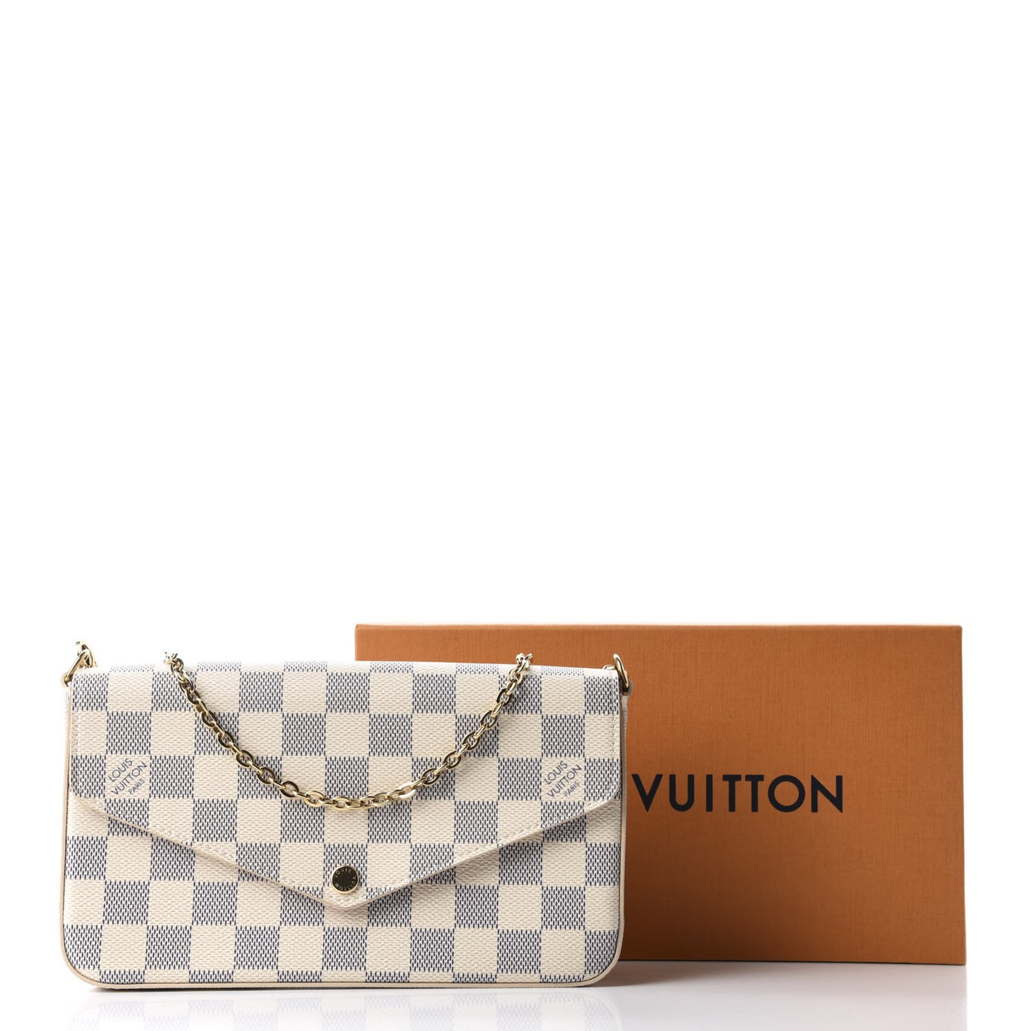 Damier Azur Pochette Felicie Chain Wallet Rose Ballerine