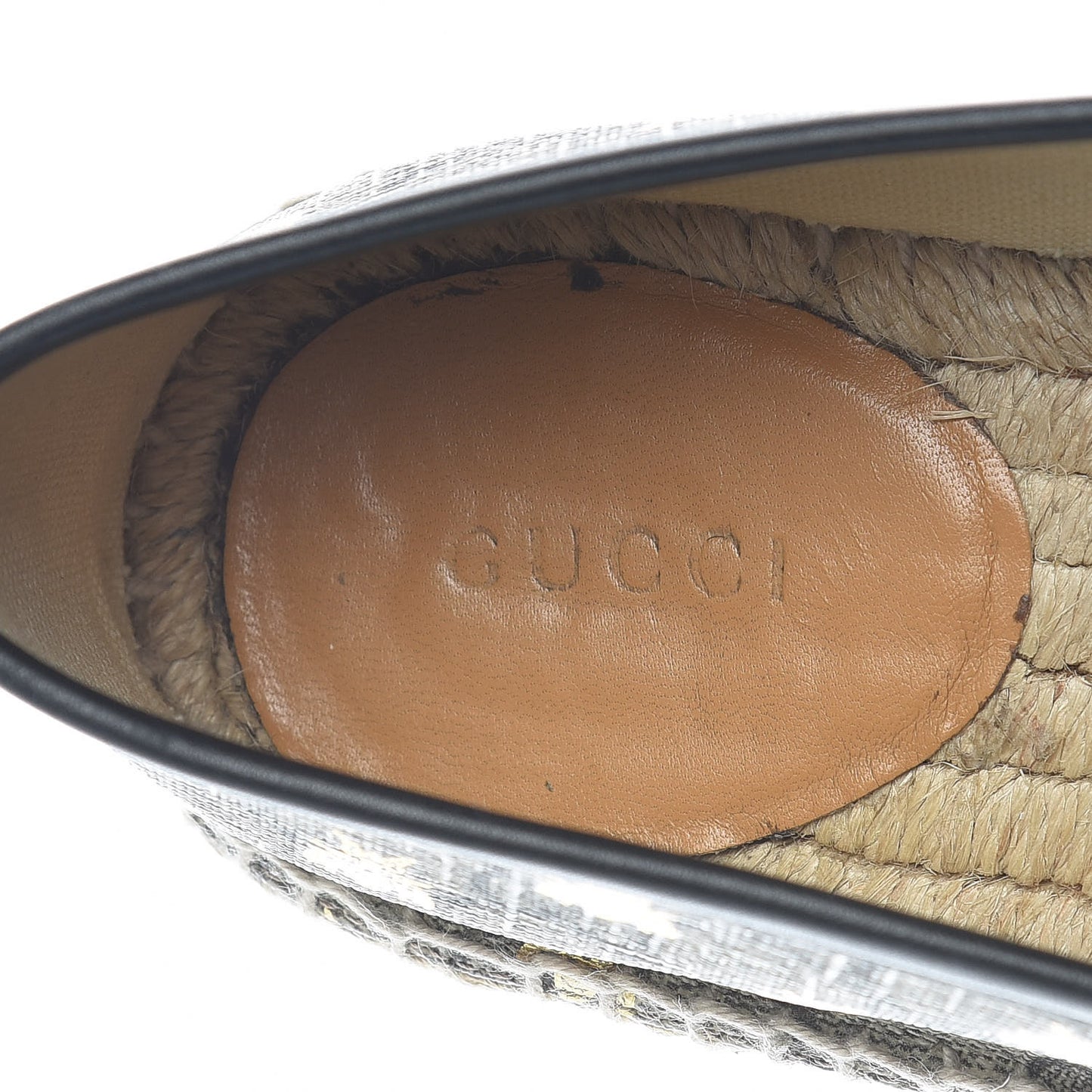GG Supreme Monogram Bees Espadrille Flats 38 Beige Ebony Oro Black