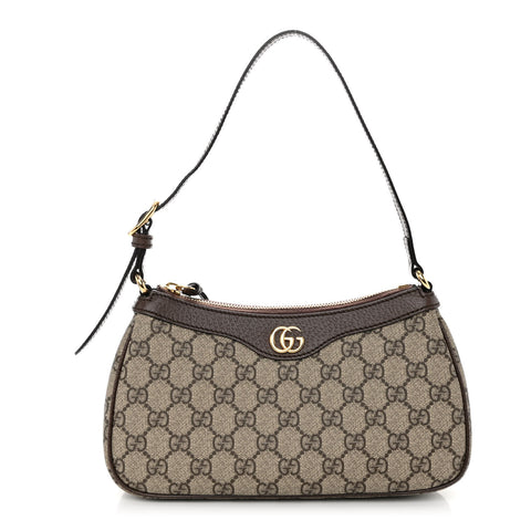 GG Supreme Monogram Textured Dollar Calfskin Small Ophidia Hobo Beige Ebony New Acero