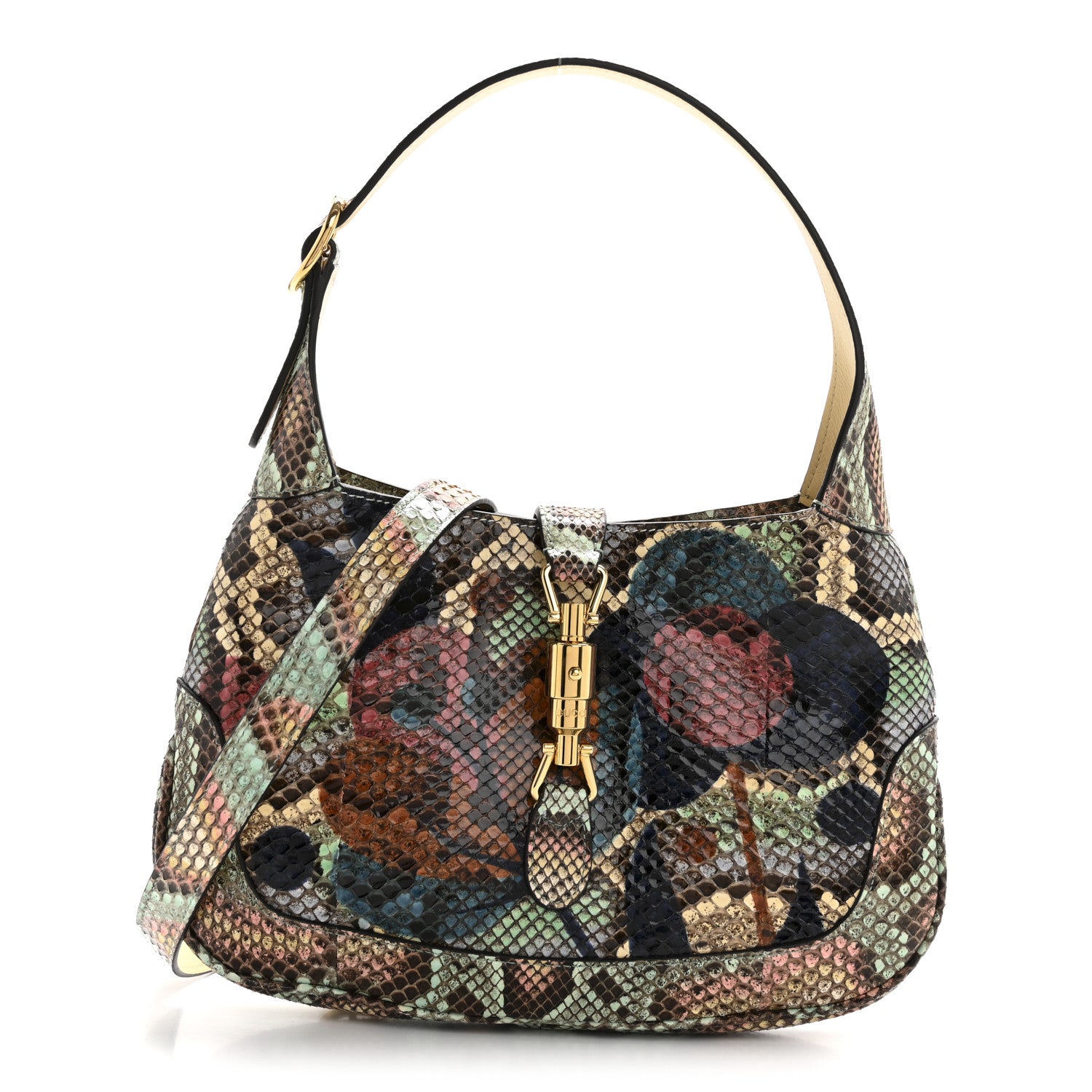 Gucci Snakeskin Calfskin Small Jackie 1961 Hobo Beige Multicolor 1 of 12