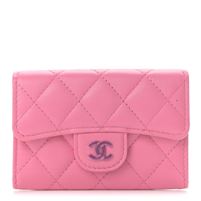 Chanel Lambskin Quilted Flap Card Holder Wallet Pink Yellow 1 of 8