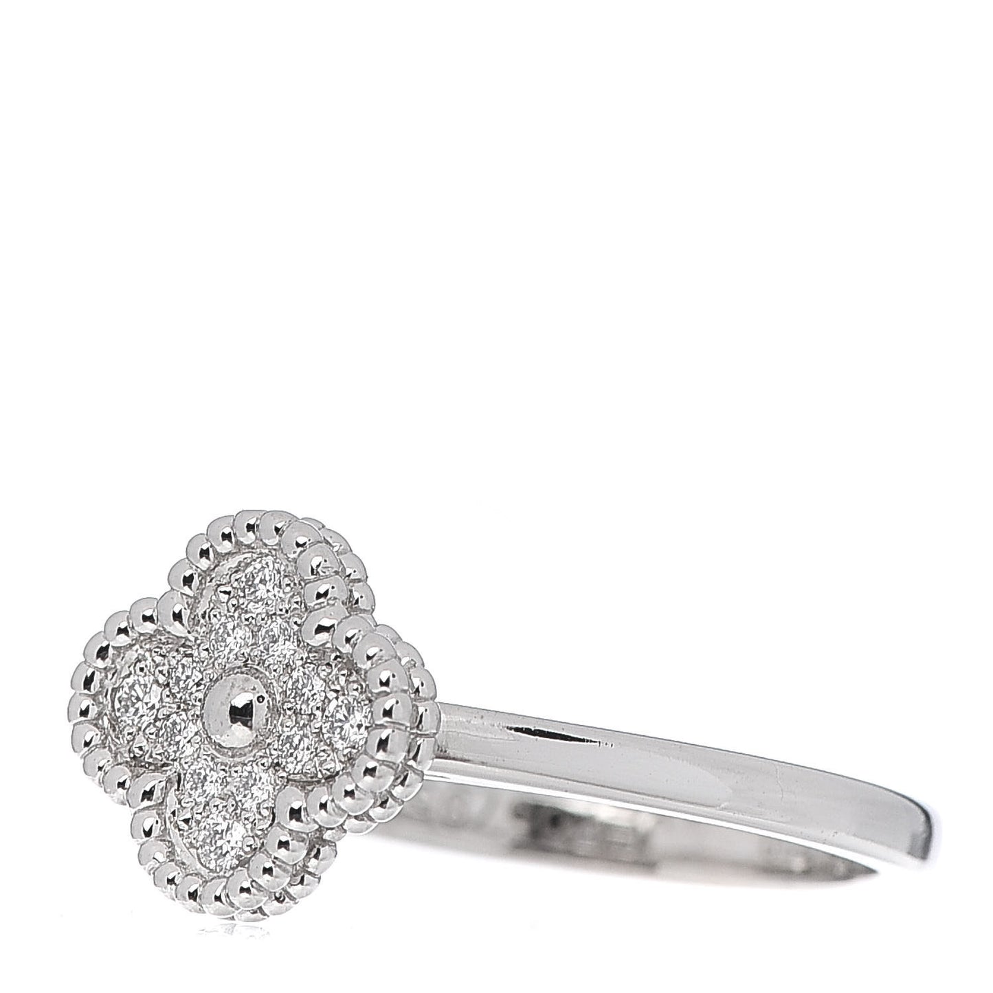 18K White Gold Diamond Sweet Alhambra Ring 50 5.25