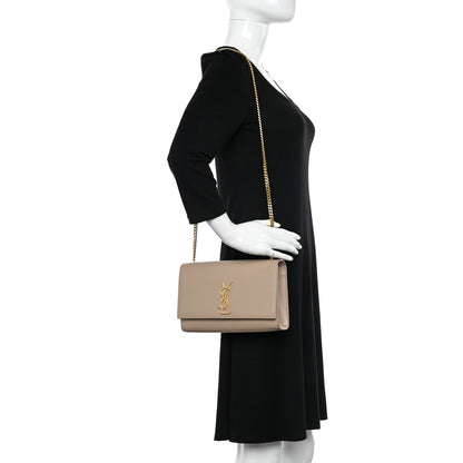 Saint Laurent Grain De Poudre Medium Monogram Kate Satchel Dark Beige 2 of 10