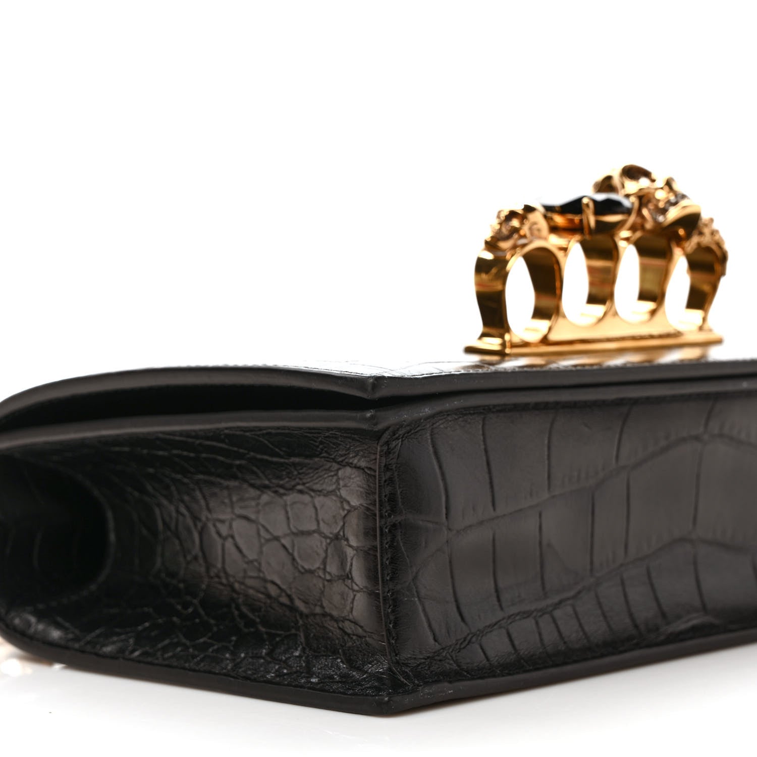 Alexander McQueen Shiny Crocodile Embossed Jeweled Satchel Black 7 of 10