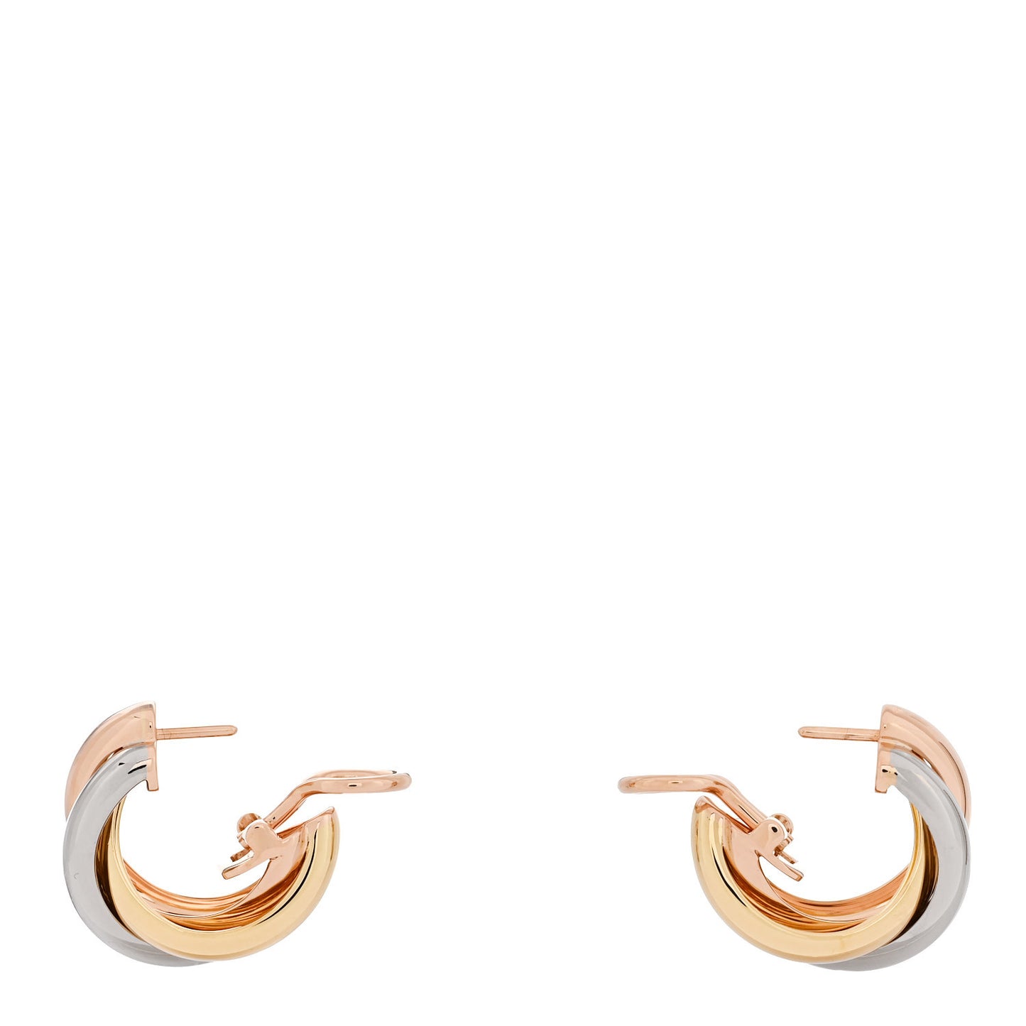 18K Pink Yellow White Gold Classic Trinity Hoop Earrings