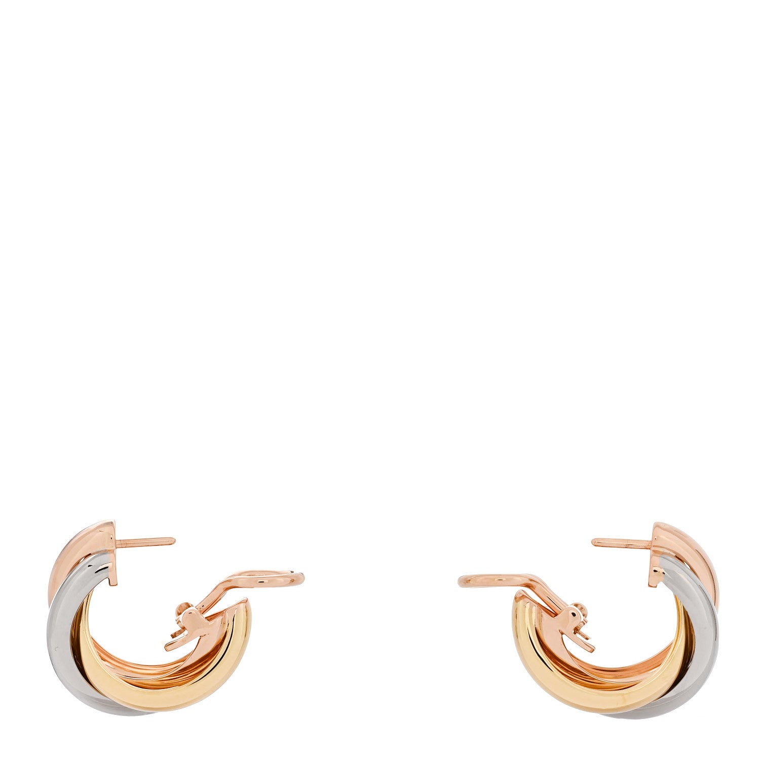 Cartier 18K Pink Yellow White Gold Classic Trinity Hoop Earrings 3 of 6