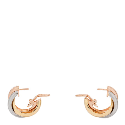 Cartier 18K Pink Yellow White Gold Classic Trinity Hoop Earrings 3 of 6