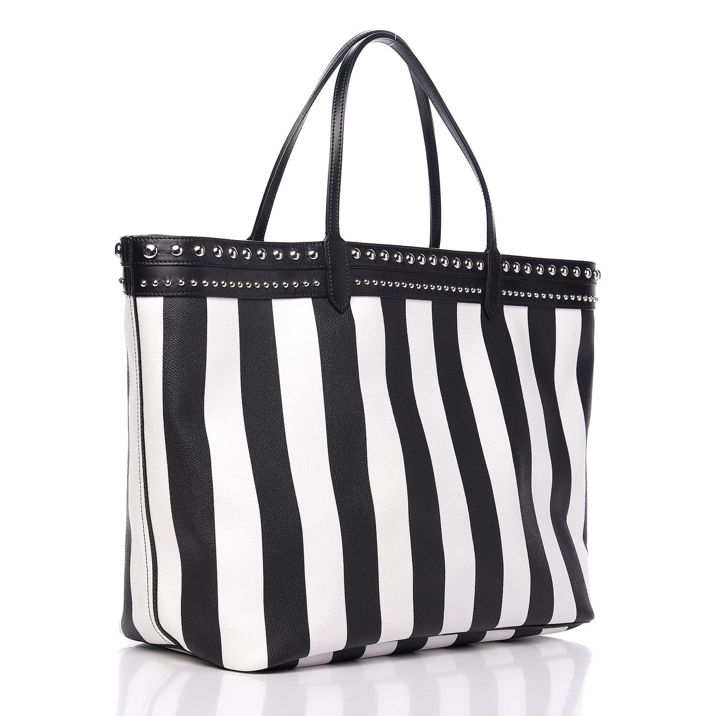 Coated Canvas Striped Large Antigona Tote Black White