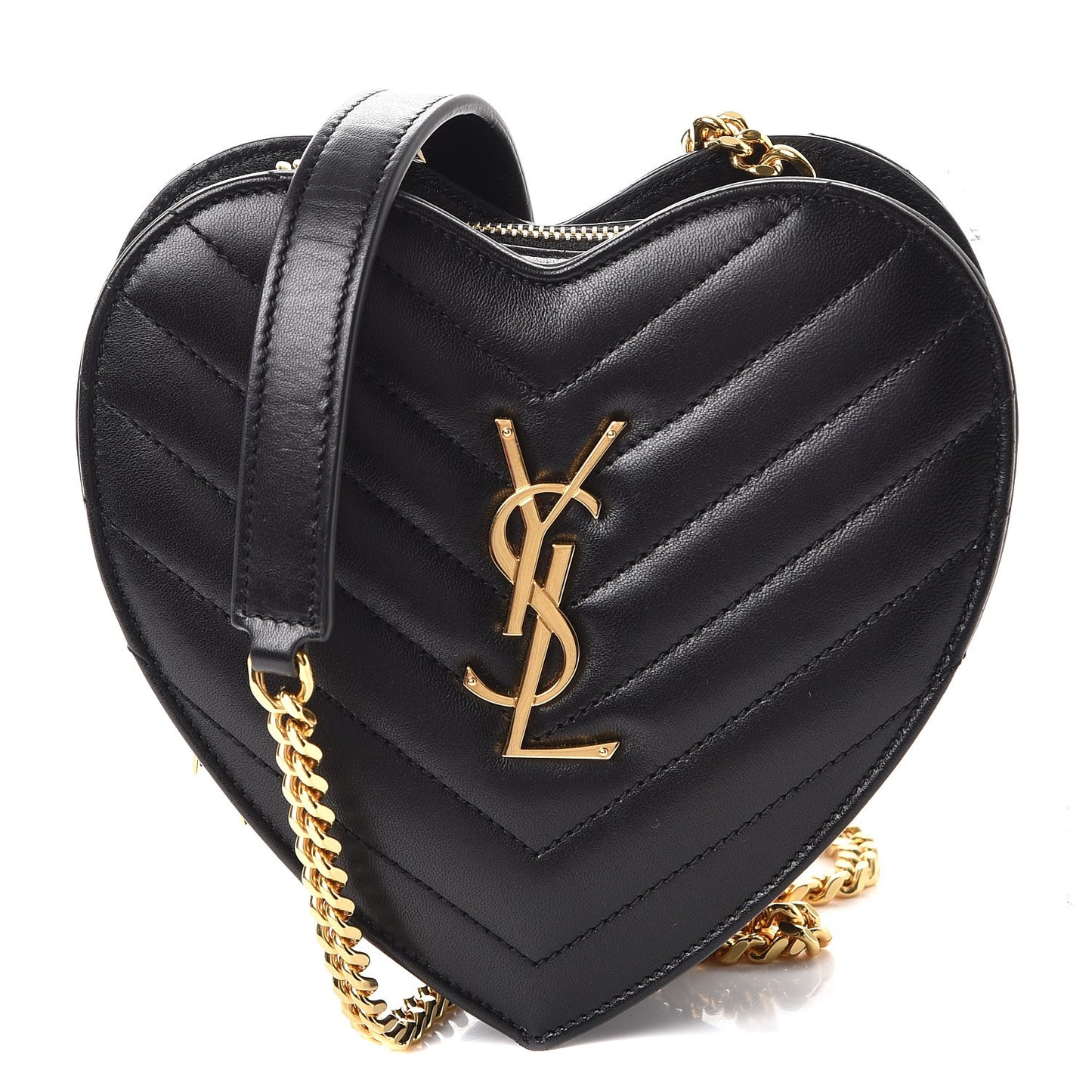 Lambskin Matelasse Chevron Monogram Small Love Heart Chain Bag Black