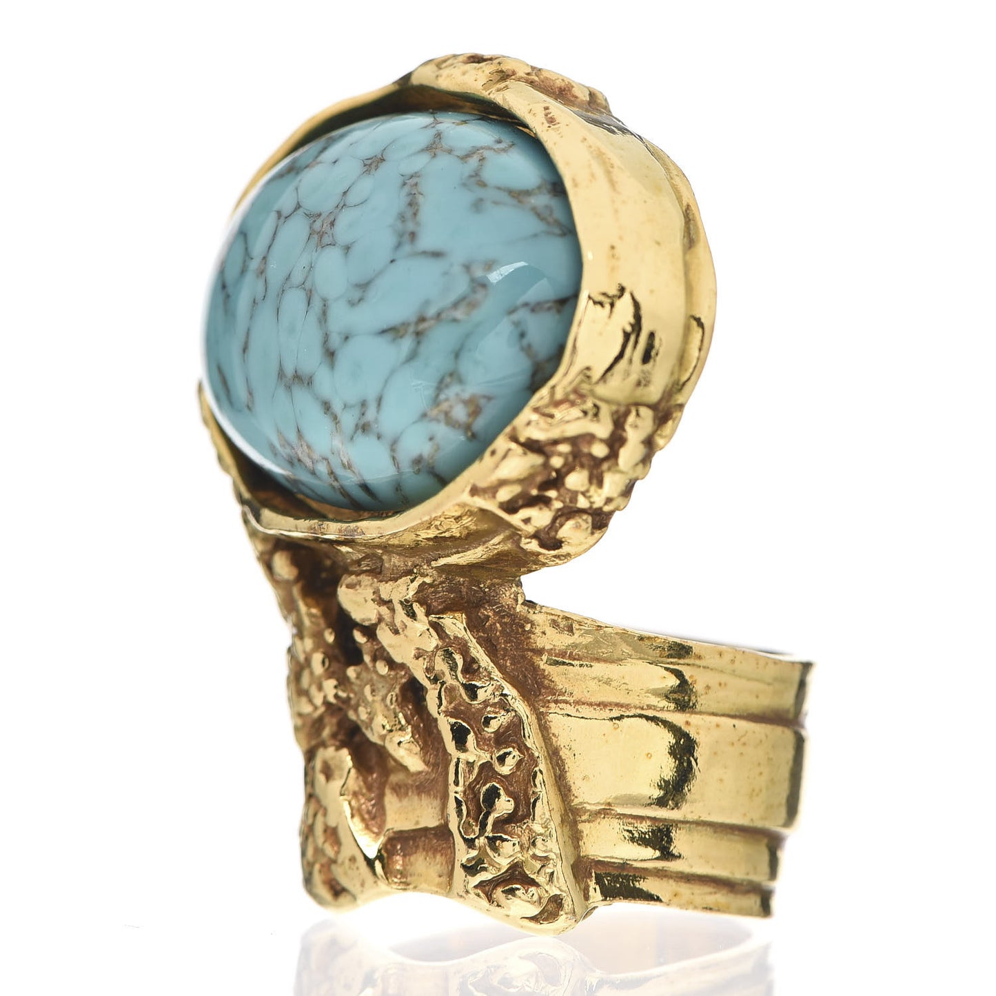 Glass Cabochon Arty Ovale Ring 7 Gold Turquoise