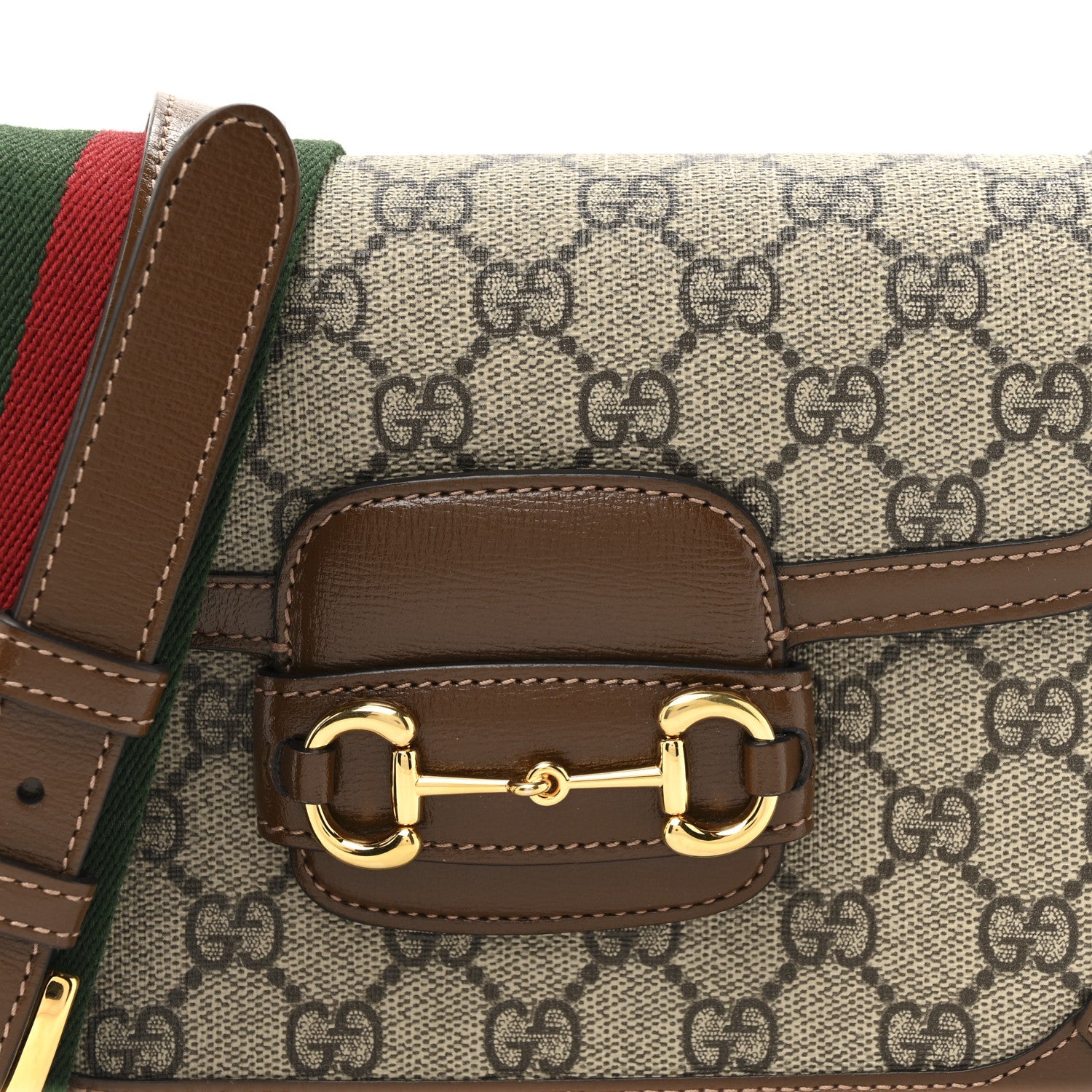 Gucci GG Supreme Monogram Web Mini Horsebit 1955 Shoulder Bag Beige Brown Sugar 8 of 10