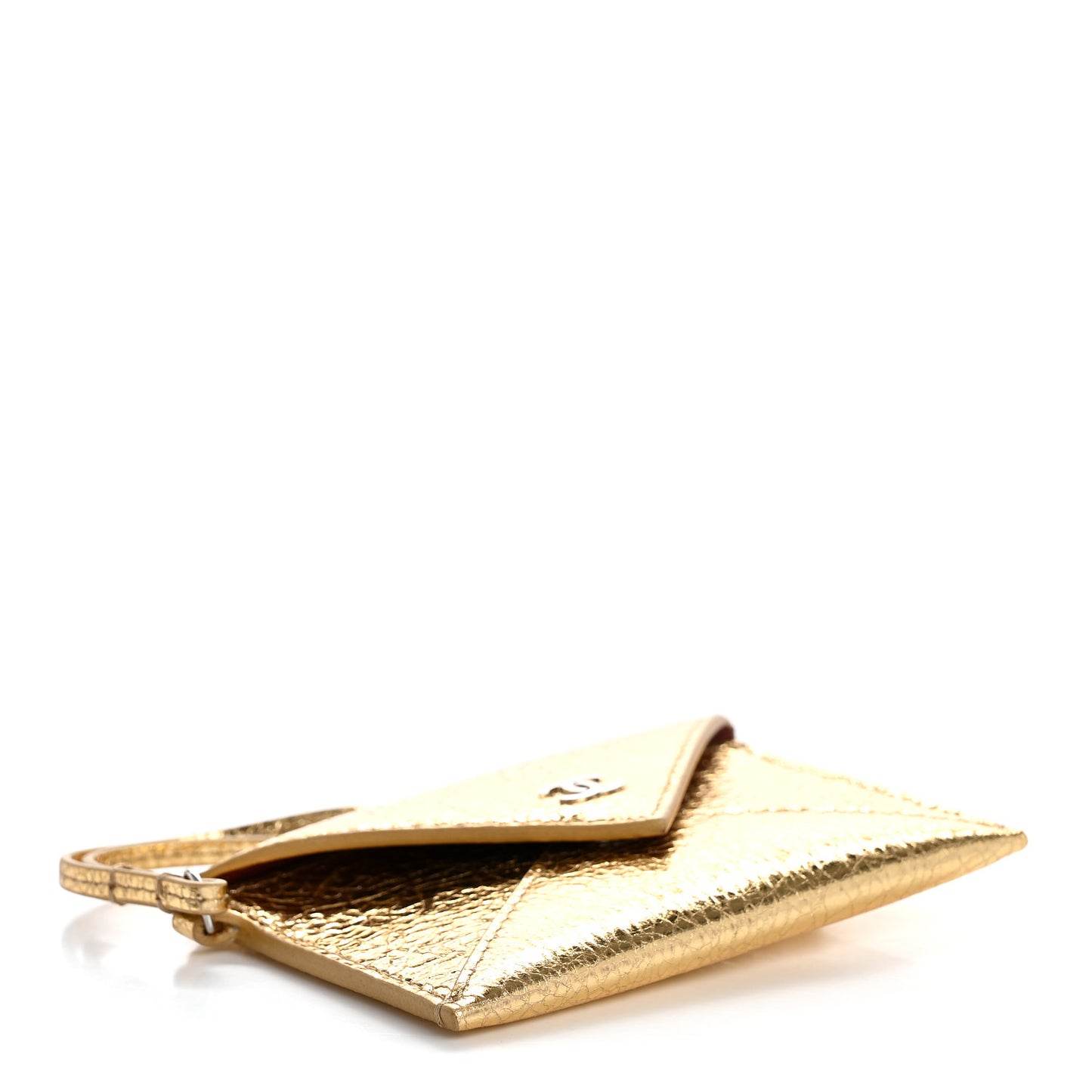 Metallic Lambskin Card Holder Bag Charm Gold