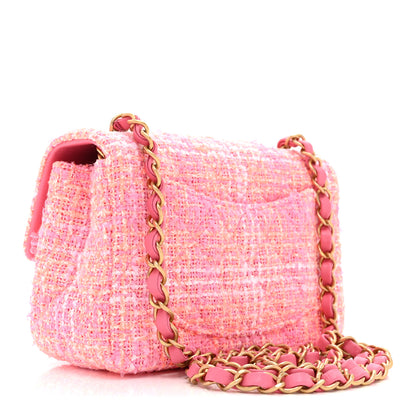 Chanel Tweed Quilted Mini Rectangular Flap Pink Orange White 3 of 11