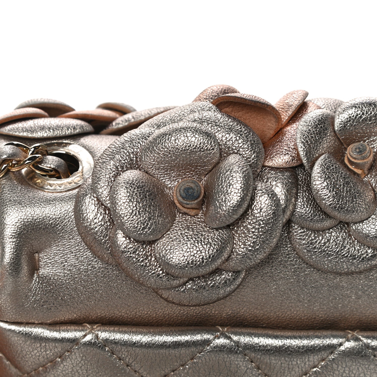 Chanel Metallic Lambskin Quilted Mini Camellia Flap Silver Gold 10 of 12