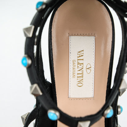 Valentino Garavani Pebbled Calfskin Turquoise Rockstud Rolling Ankle Strap 100mm Pumps 37.5 Black 7 of 7