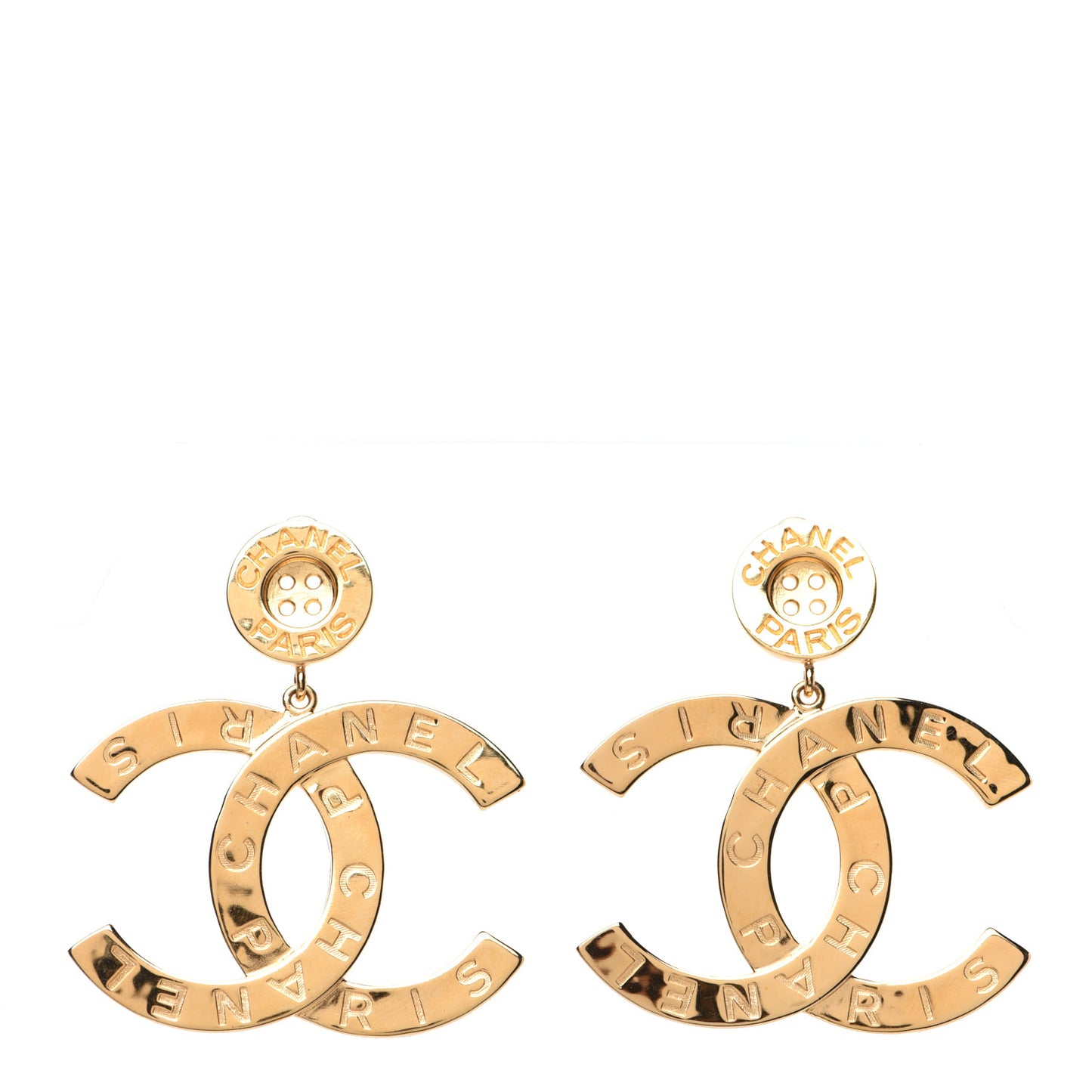 Metal Large Paris Button Earrings Gold