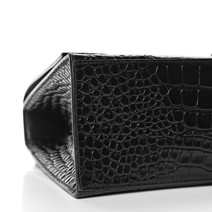 Balenciaga Shiny Calfskin Monochrome Crocodile Embossed Medium Hourglass Top Handle Bag Black 8 of 10