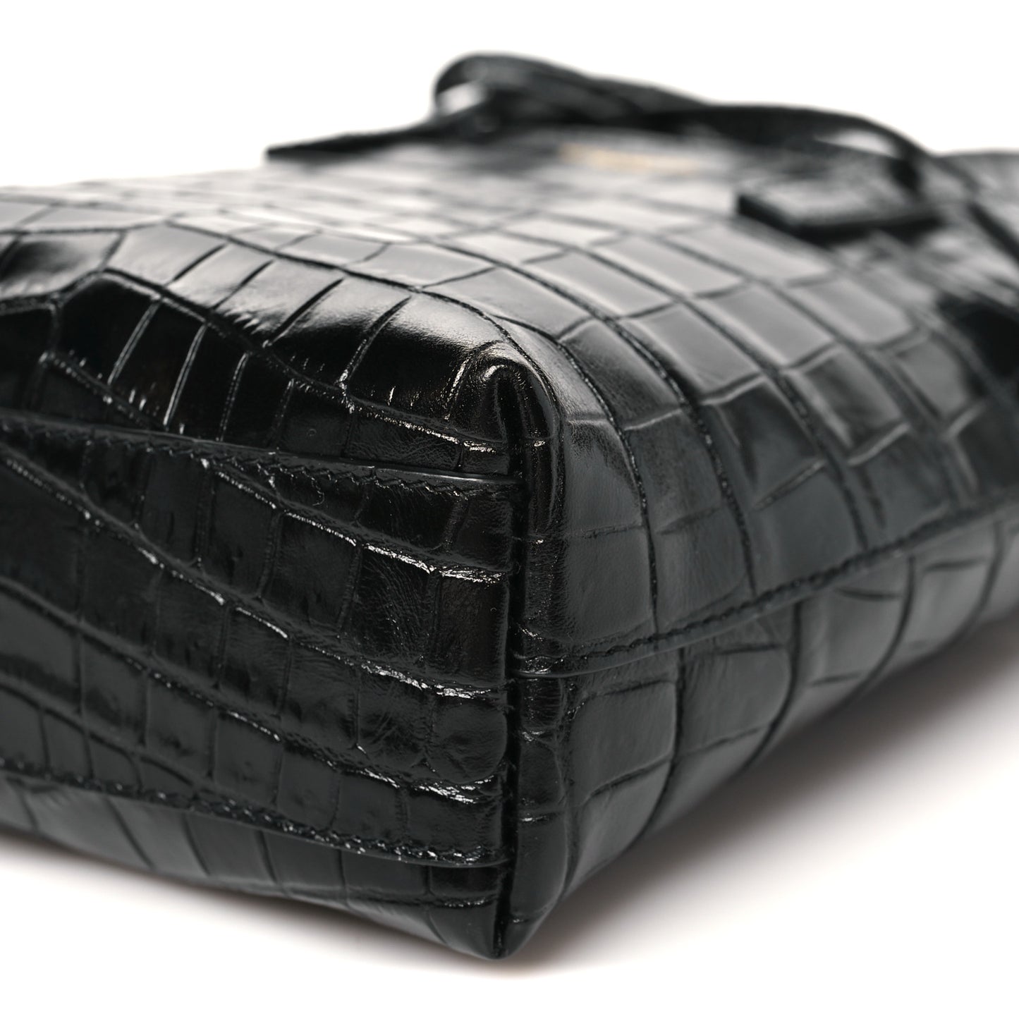 Calfskin Crocodile Embossed Paris Mini Toy Shopper Tote Black