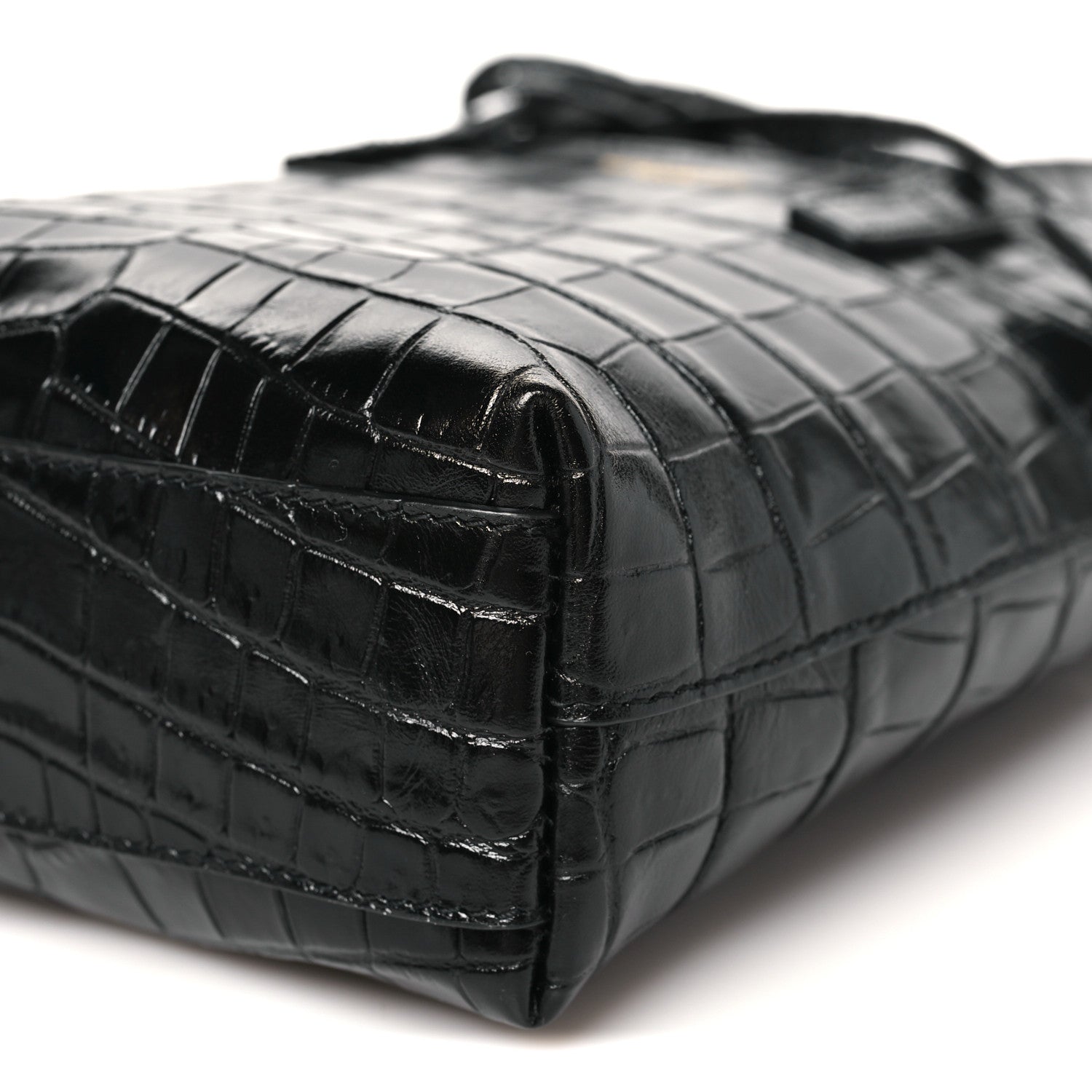 Saint Laurent Calfskin Crocodile Embossed Paris Mini Toy Shopper Tote Black 10 of 12