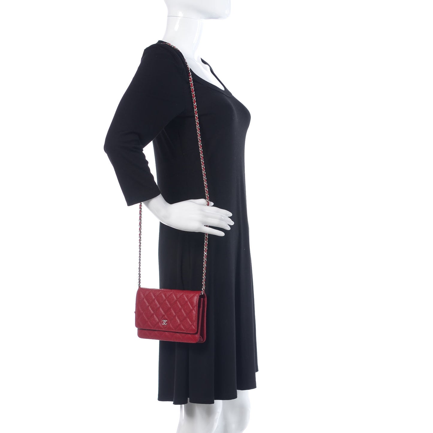 Caviar Quilted Wallet on Chain WOC Red