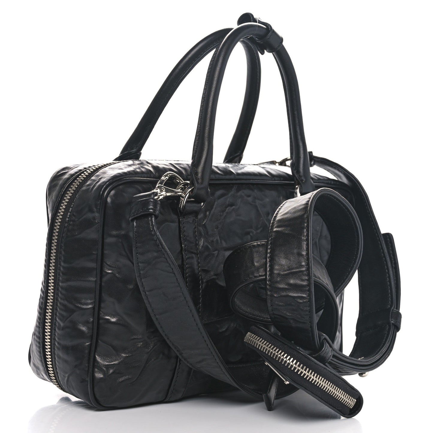 Nappa Antique Medium Re-Edition 2001 Two Handle Bag Black