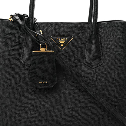 Prada Saffiano Cuir Medium Double Handle Bag Black 8 of 11