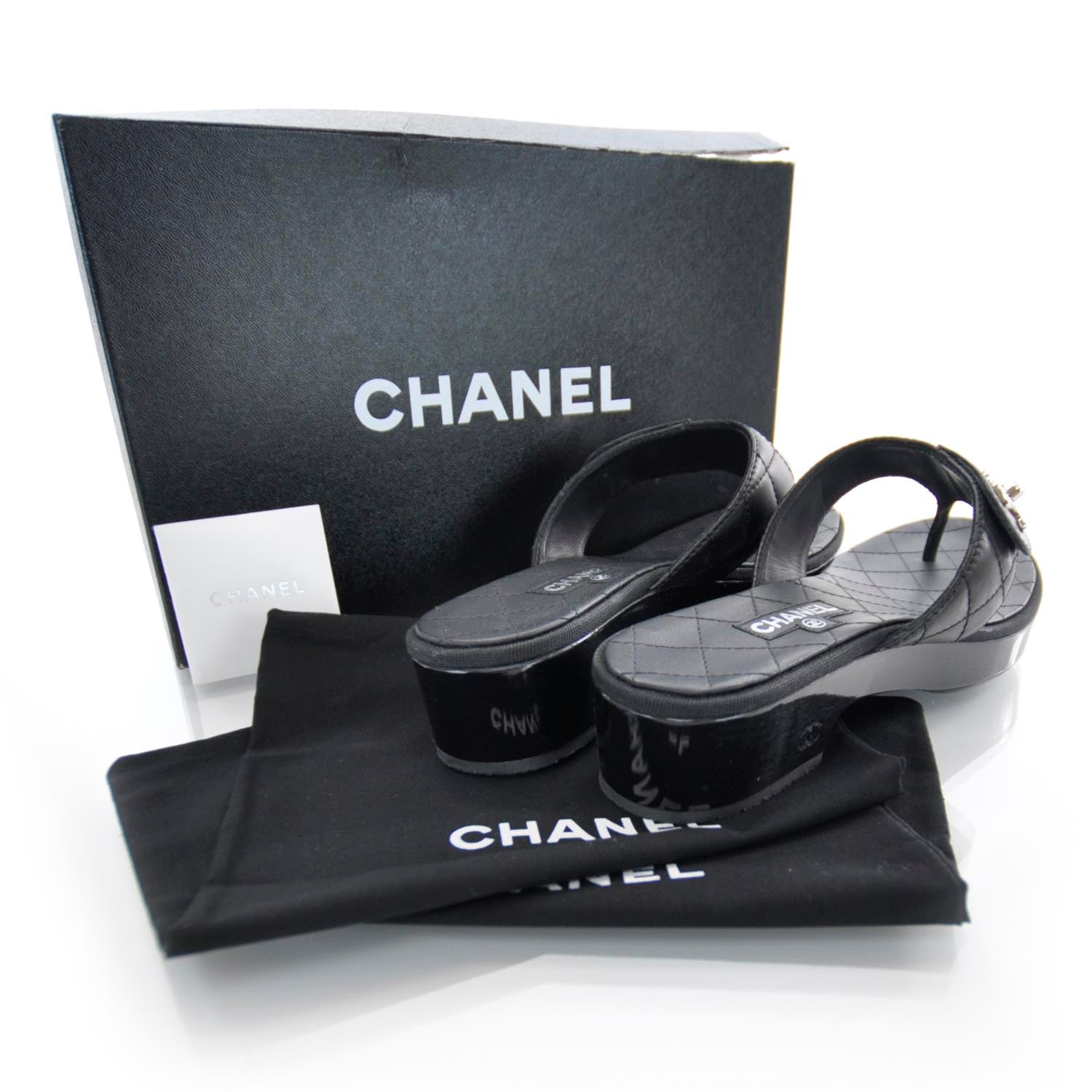 Chanel Leather Quilted CC Turnlock Sandals 38.5 Black 3 of 8