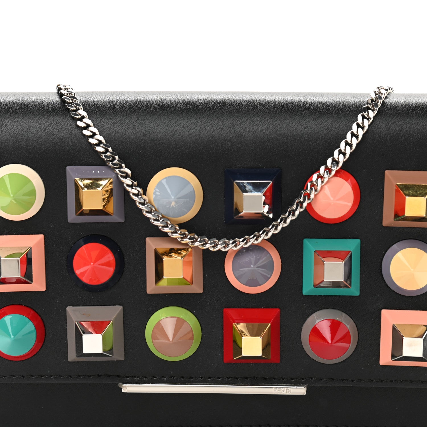 Fendi Vitello Liberty Studded Tube Wallet On Chain Black Multicolor 9 of 12