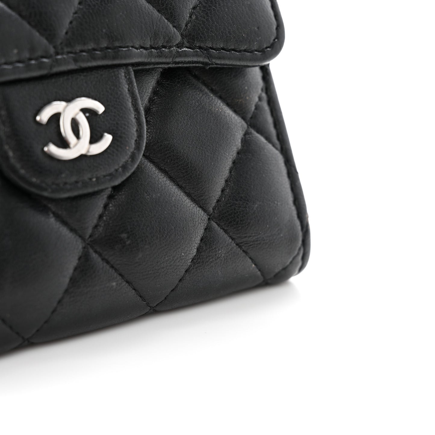 Lambskin Quilted Compact Flap Wallet Black