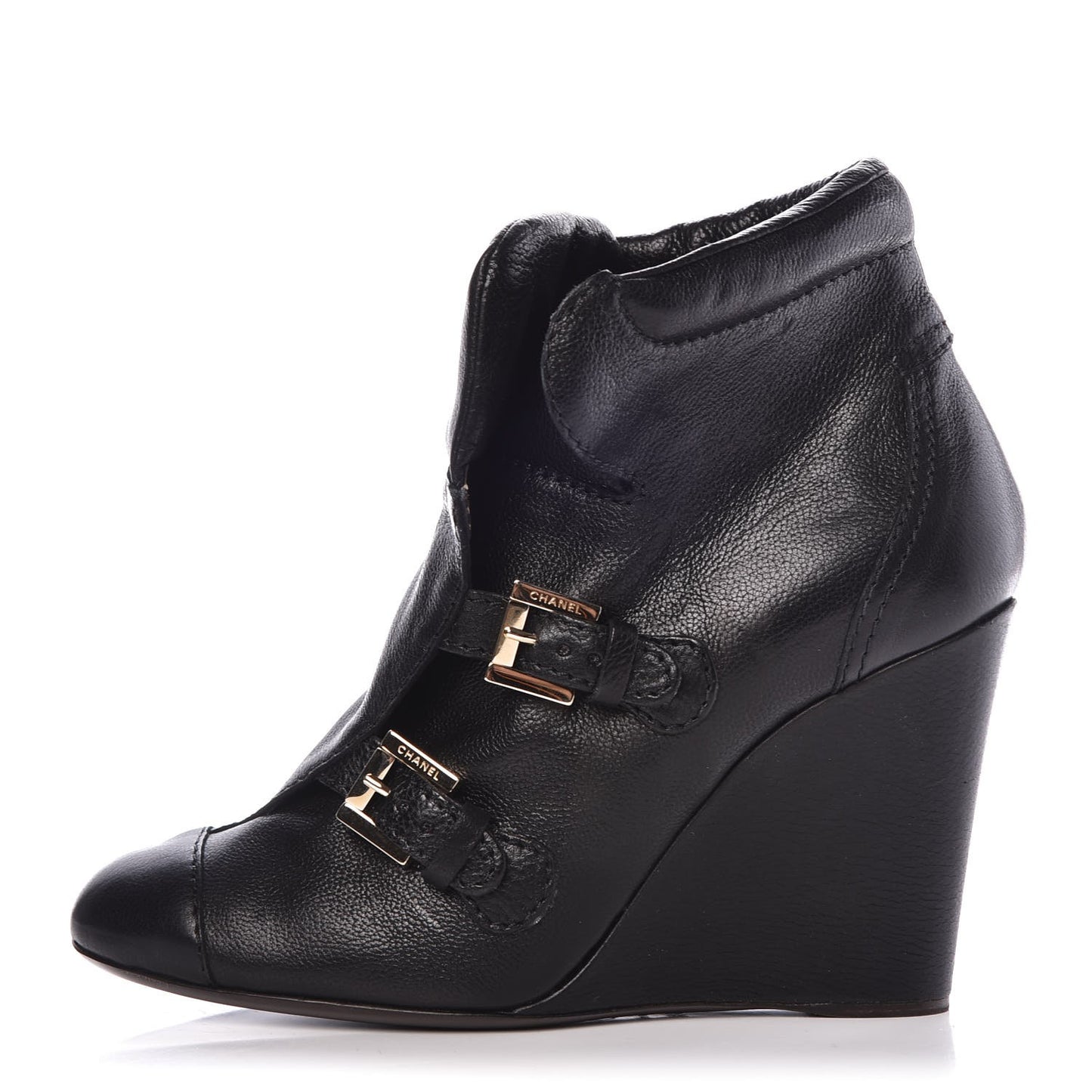 Calfskin Ankle Wedge Boots 38.5 Black